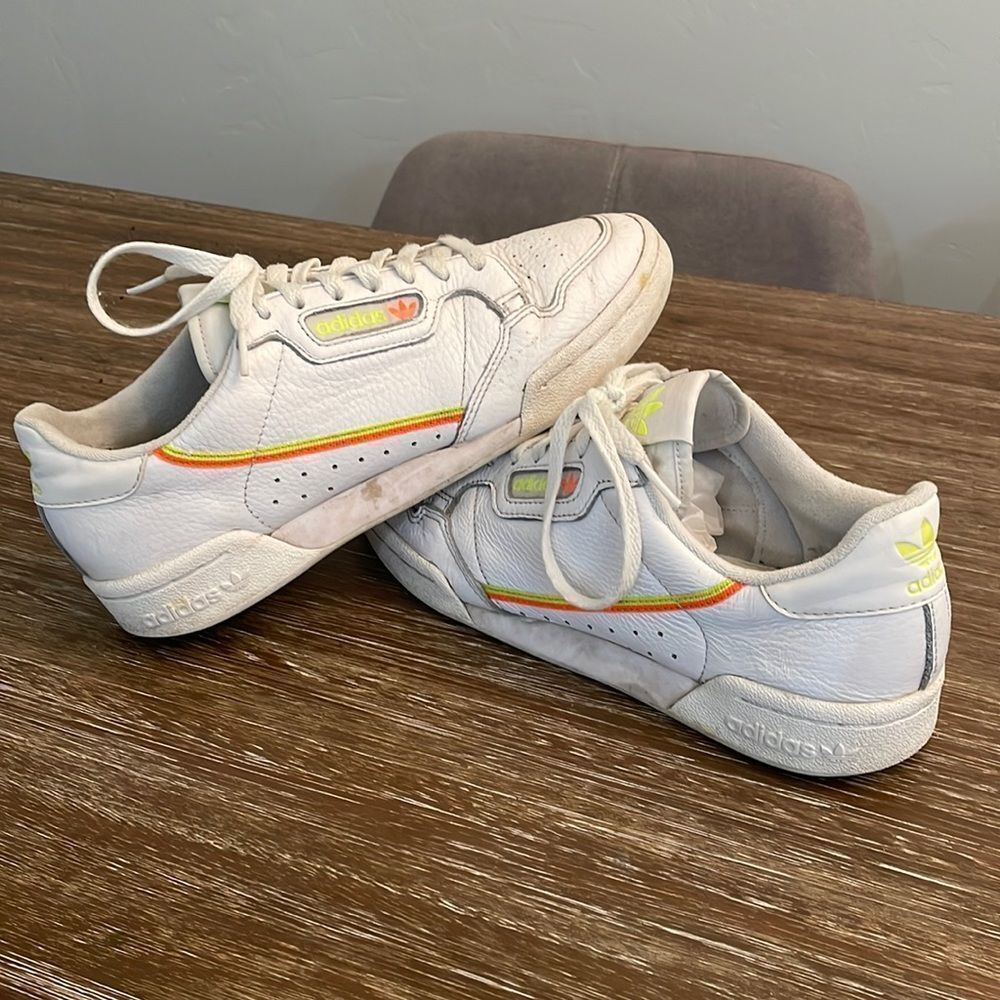 Adidas Continental White Leather with Neon Orange and Yellow Strip EU 40/ W Sz 9